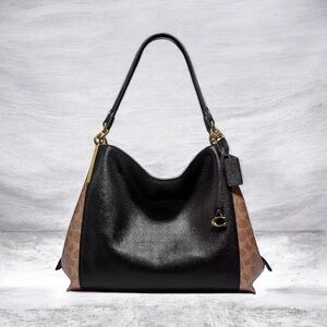 Coach Dalton 31, NWOT, with COA, Black Pebbled Leather and Brown Logo Canvas